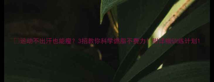 图片 🔥运动不出汗也能瘦？3招教你科学燃脂不费力！附详细训练计划1
